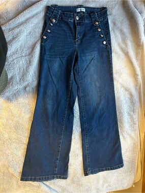 Dark Navy Flare Jeans with Button Accents - Women
